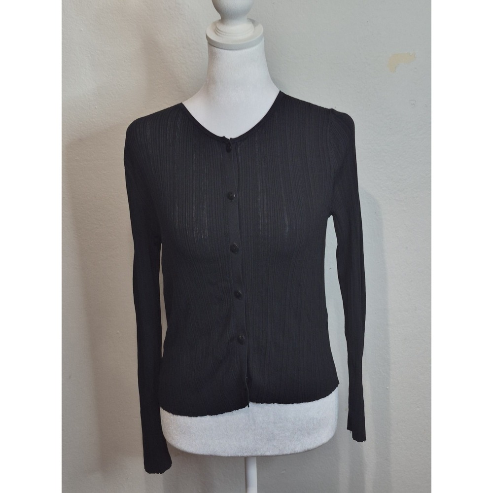 Madewell Womens Small Crinkle Textured Cardigan Top Lightweight Black Stretch